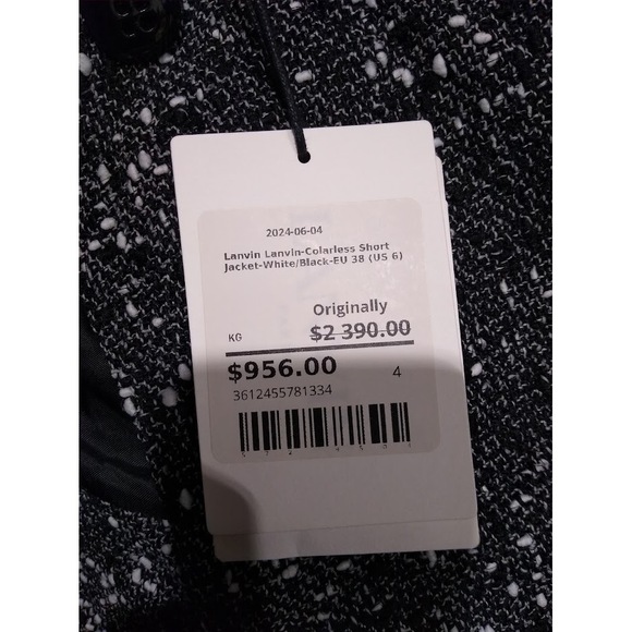 Lanvin-Colarless Short Jacket-White/Black-EU 38 (US 6)